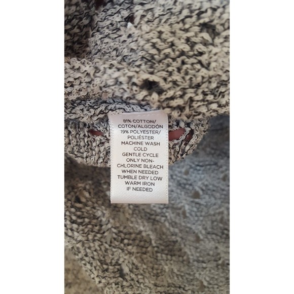 LOFT Open Weave Women's Sweater, HI Lo Hem Notched, Grey & White, Size Medium - Picture 9 of 9